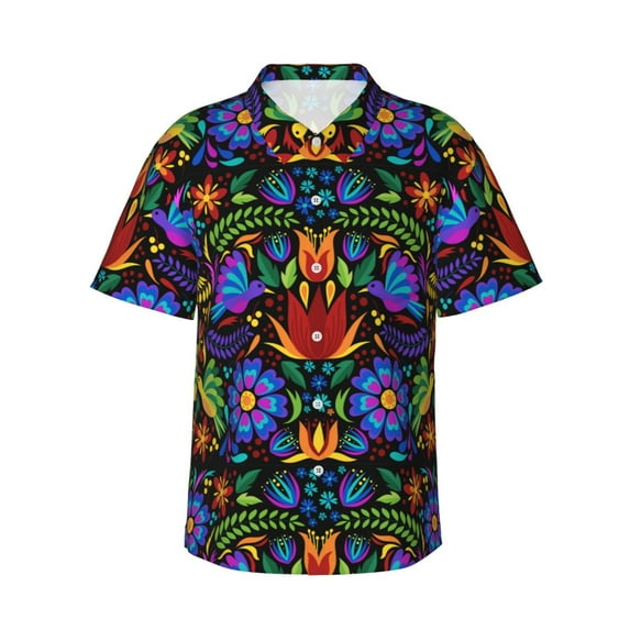Balery Colorful Floral Print Men's Hawaiian Shirts Short Sleeve Beach Shirt Relaxed Fit Vacation Button Down Shirts-Small