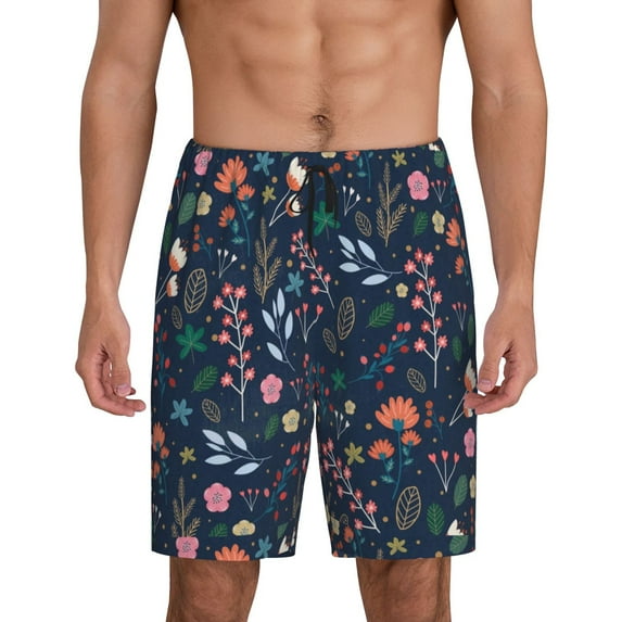 Balery Colorful Flowers Men's Cotton Knit Pajama Shorts Waistband & Pockets,Short Pajama Pants-XX-Large
