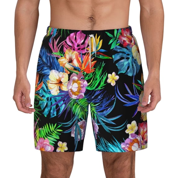 Balery Colorful Flowers Mens Swim Trunks Swim Shorts for Men Quick Dry Inseam Beach Shorts with Compression Liner Pocket-Large