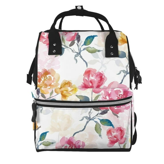 Balery Colorful Flowers Mummy Backpack - Waterproof Twill Canvas, Large Capacity Diaper Bag with Multiple Pockets and Adjustable Straps