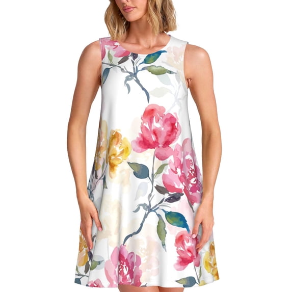 Balery Colorful Flowers Pattern Women’s Summer Dresses – Loose Sleeveless Sundress, Casual and Comfortable Beach Dress for Hot Days