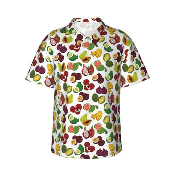 Balery Colorful Fruits Print Men's Hawaiian Shirts Short Sleeve Beach Shirt Relaxed Fit Vacation Button Down Shirts-Large