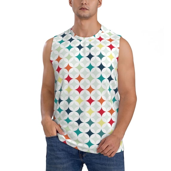 Balery Colorful Geometric Men's Sleeveless Muscle Shirts Workout Tank Top, Moisture Wicking, Odor Protection-Medium