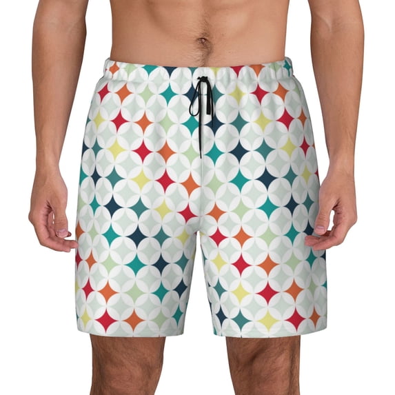 Balery Colorful Geometric Mens Swim Trunks Swim Shorts for Men Quick Dry Inseam Beach Shorts with Compression Liner Pocket-Medium