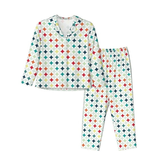 Balery Colorful Geometric Pattern Pajama Sets for Women Long Sleeve 2 Piece Sleepwear Loungewear Sets Soft PJ's with Pockets Long Sleeve Comfy Pj Sets-Large