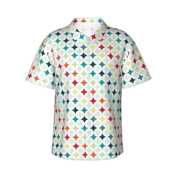 Balery Colorful Geometric Print Men's Hawaiian Shirts Short Sleeve Beach Shirt Relaxed Fit Vacation Button Down Shirts-XX-Large