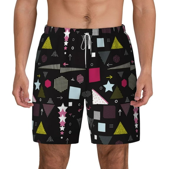 Balery Colorful Geometry Mens Swim Trunks Swim Shorts for Men Quick Dry Inseam Beach Shorts with Compression Liner Pocket-Large