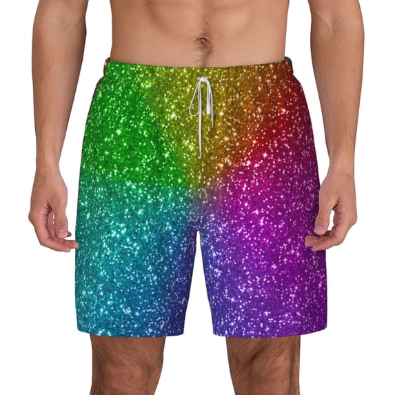 Balery Colorful Glitter Mens Swim Trunks Swim Shorts for Men Quick Dry Inseam Beach Shorts with Compression Liner Pocket-Medium