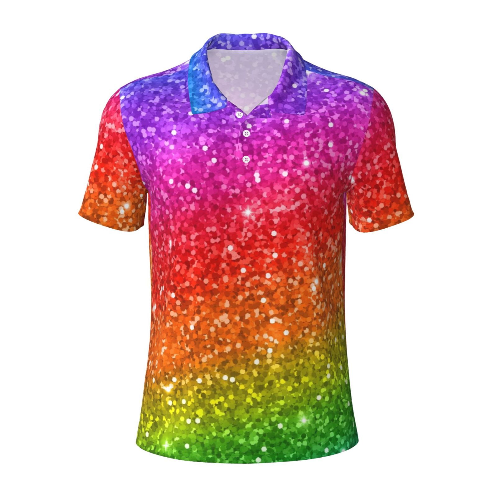 Balery Colorful Glitter Printed Men’s Short Sleeve Polo Shirt