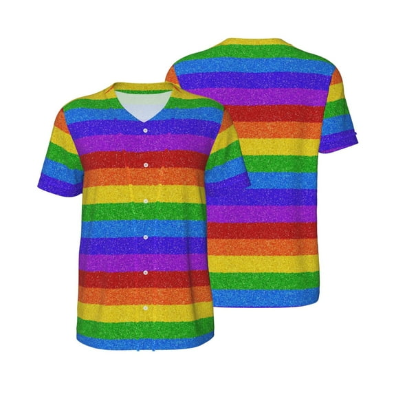 Balery Colorful Glitter Rainbow Baseball Jersey for Men Casual Button Down Shirts Short Sleeve Active Team Sports Uniform-XX-Large