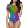 thumbnail image 1 of Balery Colorful Glitter Women's Short Sleevee Crew Neck Bodysuit Tops Short Sleeve Tops Basic-Large, 1 of 9