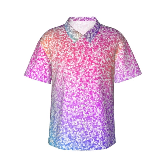 Balery Colorful Glitters Print Men's Hawaiian Shirts Short Sleeve Beach Shirt Relaxed Fit Vacation Button Down Shirts-Medium