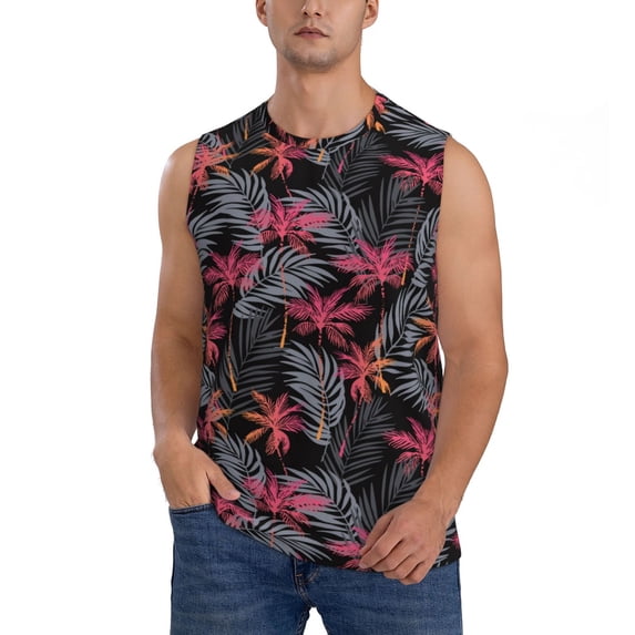Balery Colorful Hawaii Palms Men's Sleeveless Muscle Shirts Workout Tank Top, Moisture Wicking, Odor Protection-X-Large