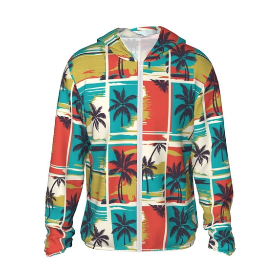 Balery Colorful Hawaii Palms Men's Women's UPF 50+ Sun Protection Lightweight Hoodie Performance Long Sleeve Shirt for Fishing Running-Medium