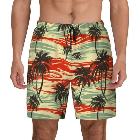 Balery Colorful Hawaii Palms Mens Swim Trunks Swim Shorts for Men Quick Dry Inseam Beach Shorts with Compression Liner Pocket-Small
