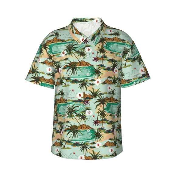 Balery Colorful Hawaii Palms Print Men's Hawaiian Shirts Short Sleeve Beach Shirt Relaxed Fit Vacation Button Down Shirts-XX-Large