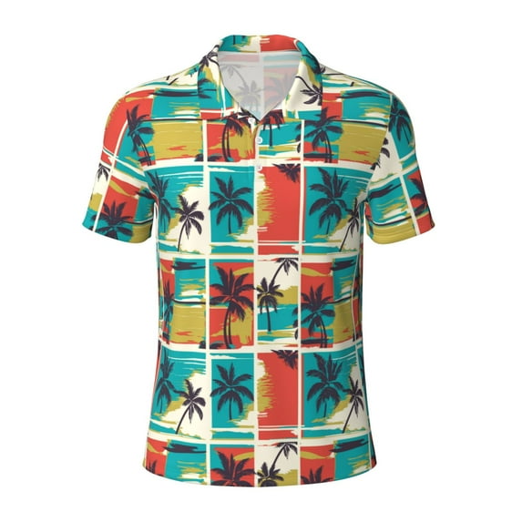 Balery Colorful Hawaii Palms Printed Men’s Short Sleeve Polo Shirt, Midweight Men's Shirt,Golf Polo shirts -XX-Large