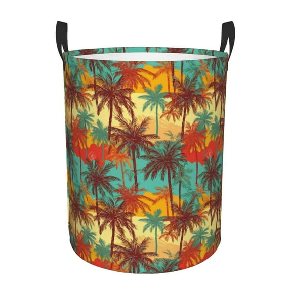 Balery Colorful Hawaii Palms Round Laundry Basket with Handles Waterproof Freestanding Laundry Hamper for Clothes Toys in the Dorm and Family-Small