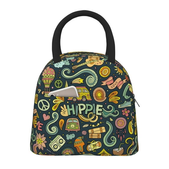 Balery Colorful Hippie Pattern Lunch Bag Women, Lunch Box, Lunch Bag, Small Leakproof Lunch Tote Large Capacity Reusable Insulated Cooler Lunch Container-One Size
