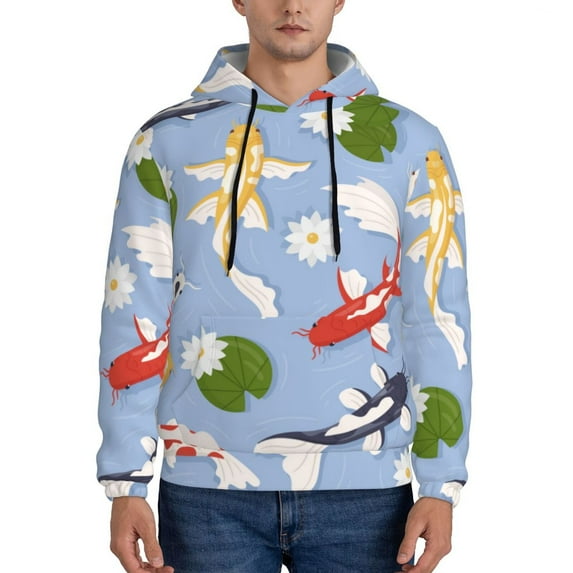 Balery Colorful Koi Fish Pattern Mens Hoodie Kangaroo Pocket Hoodie Pullover Hooded Sweatshirt Ideal for Daily Wear Travel and Home-Medium