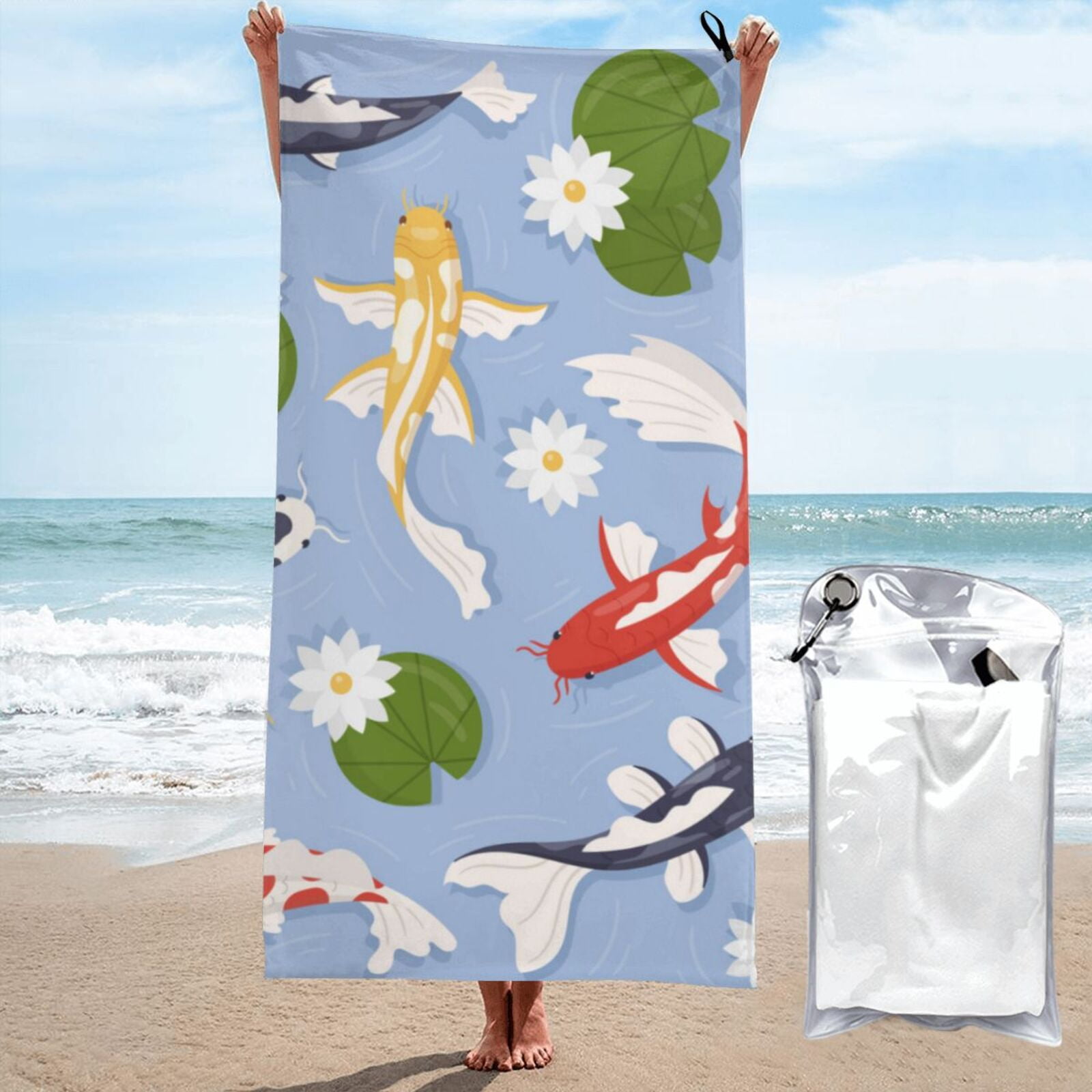 Balery Colorful Koi Fish Print Towels Luxurious Jumbo Bath Sheet