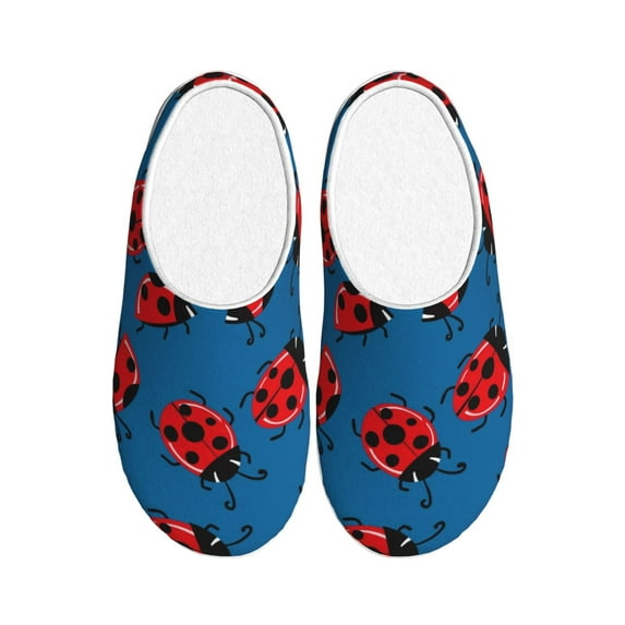 Balery Colorful Ladybird Pattern Women's Fuzzy Memory Foam Slippers Fluffy Winter House Shoes Indoor and Outdoor-35/36