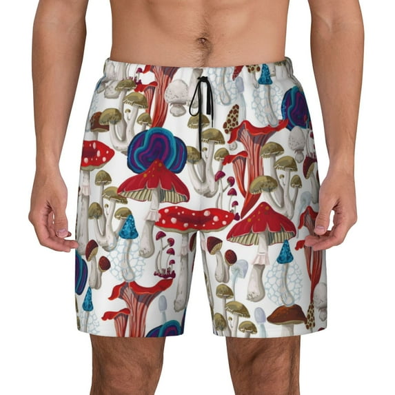 Balery Colorful Mushrooms (2) Mens Swim Trunks Swim Shorts for Men Quick Dry Inseam Beach Shorts with Compression Liner Pocket-Small
