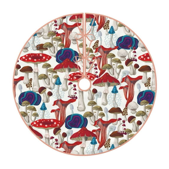 Balery Colorful Mushrooms (2) Printed Christmas Tree Skirt , Merry Christmas Party Christmas Tree Decoration,Adjustable Tree Skirt-30"