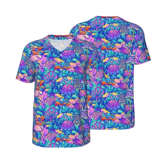 Balery Colorful Mushrooms Baseball Jersey for Men Casual Button Down Shirts Short Sleeve Active Team Sports Uniform-X-Large