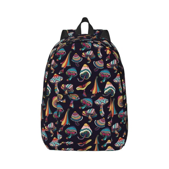 Balery Colorful Mushrooms in Doodle Style Vintage Canvas Backpack for Men and Women - Large Capacity, Durable Travel Laptop Bag for School, Work, Hiking, and Outdoor Activities
