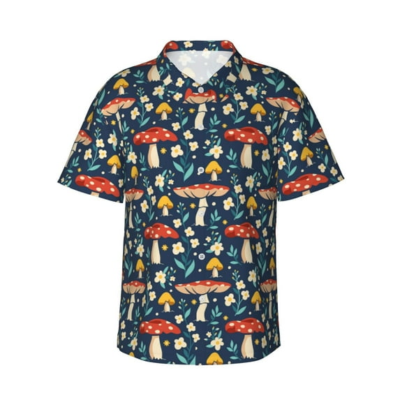Balery Colorful Mushrooms Print Men's Hawaiian Shirts Short Sleeve Beach Shirt Relaxed Fit Vacation Button Down Shirts-X-Large