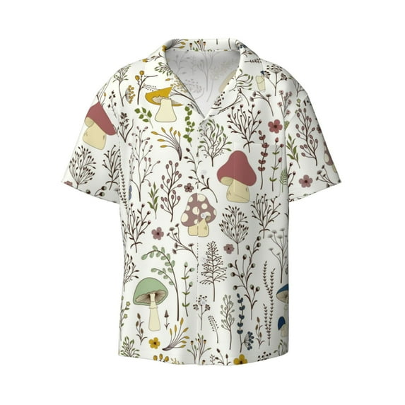 Balery Colorful Mushrooms and Plants Men's Casual Button Down Shirt Short Sleeve Textured Summer Cuban Beach Shirts-3X-Large