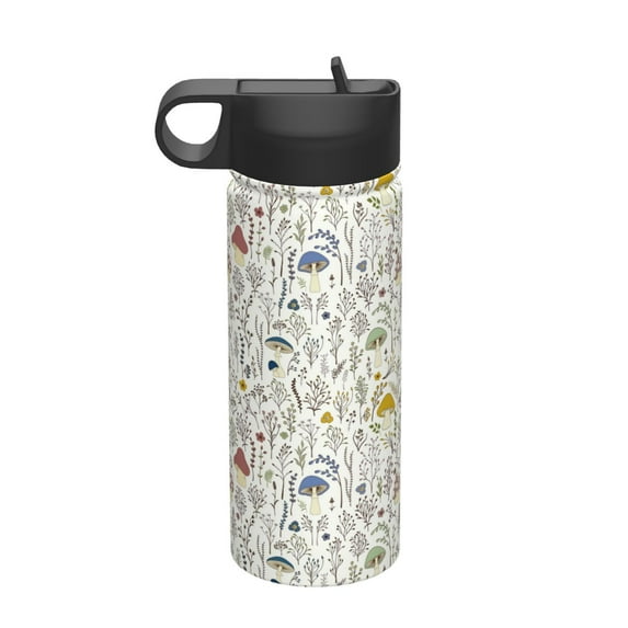 Balery Colorful Mushrooms and Plants Pattern Water Bottle,18oz Sports Insulated Kettle for Cycling Gym Basketball Outdoor, Suitable as a Present