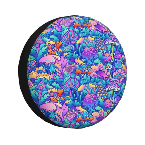 Balery Colorful Mushroomstire Cover Waterproof Dust-Proof, Universal Spare Wheel Tire Cover For Trailer, Rv, Suv Truck And Vehicle Camper Accessories-16 Inch