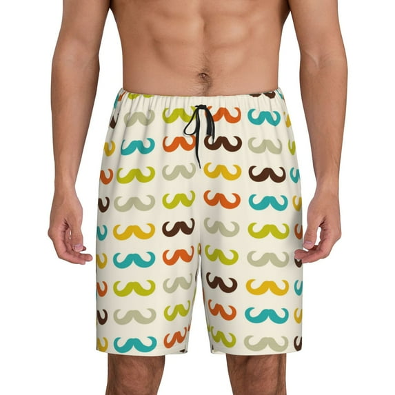 Balery Colorful Mustache Men's Cotton Knit Pajama Shorts Waistband & Pockets,Short Pajama Pants-4X-Large