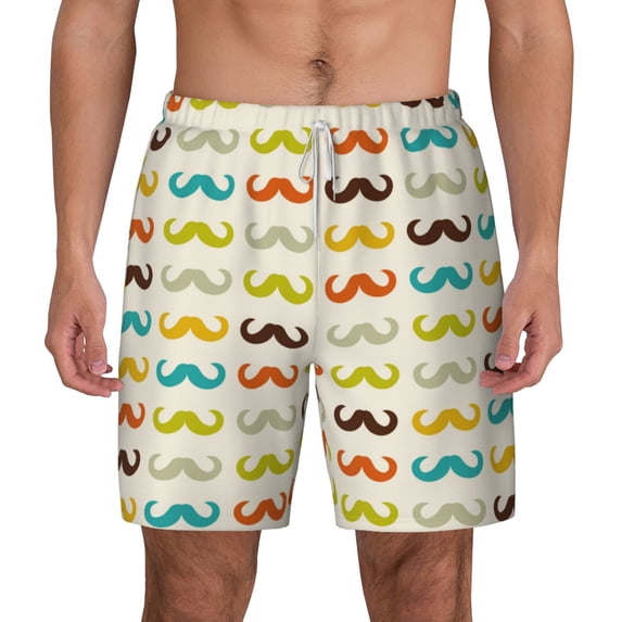 Balery Colorful Mustache Mens Swim Trunks Swim Shorts for Men Quick Dry Inseam Beach Shorts with Compression Liner Pocket-XX-Large