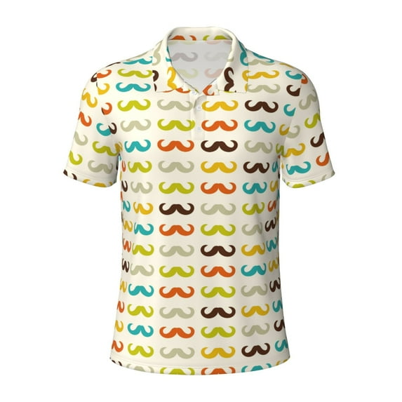 Balery Colorful Mustache Printed Men’s Short Sleeve Polo Shirt, Midweight Men's Shirt,Golf Polo shirts -Medium