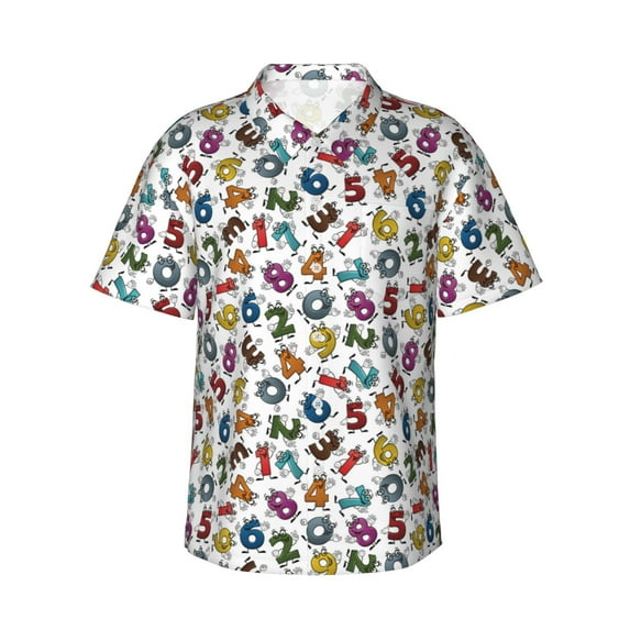 Balery Colorful Numbers Print Men's Hawaiian Shirts Short Sleeve Beach Shirt Relaxed Fit Vacation Button Down Shirts-XX-Large