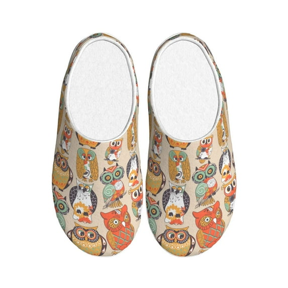 Balery Colorful Owls Pattern Women's Fuzzy Memory Foam Slippers Fluffy Winter House Shoes Indoor and Outdoor-42/43