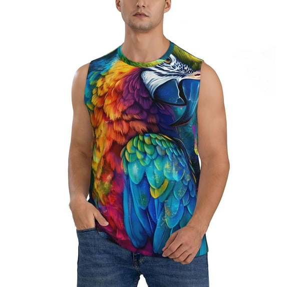 Balery Colorful Parrot Jungle Dream Men's Sleeveless Muscle Shirts Workout Tank Top, Moisture Wicking, Odor Protection-3X-Large