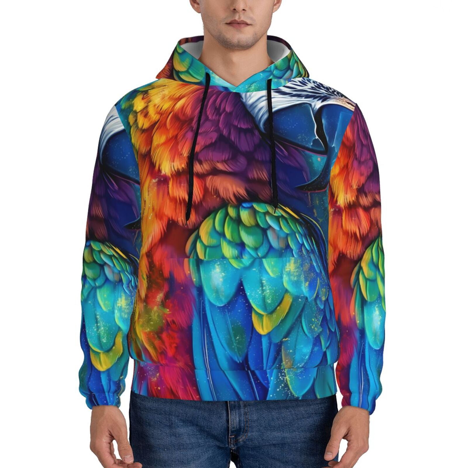 Balery Colorful Parrot Jungle Dream Pattern Mens Hoodie Kangaroo Pocket ...