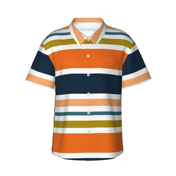 Balery Colorful Pastel Stripes Print Men's Hawaiian Shirts Short Sleeve Beach Shirt Relaxed Fit Vacation Button Down Shirts-X-Large