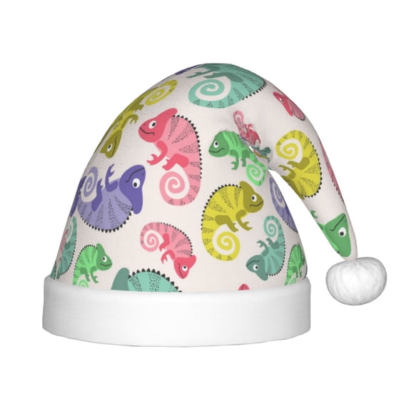 Balery Colorful Pattern With Cute Chameleons Pattern Santa Hat Christmas Hat Funny Christmas Hat Christmas Knitted Beanie Hat For Kids
