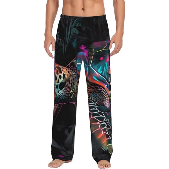 Balery Colorful Plant Turtle A print Men's Pajama Pants,Ultra Lightweight Pjs,Lounge Pant-Medium