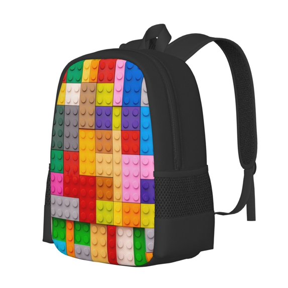 Balery Colorful Plastic Blocks Pattern Backpack for Men and Women - Durable 600D Oxford Cloth -Large Capacity, Water-Resistant School, Travel, and Hiking Bag