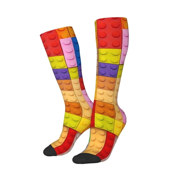 Balery Colorful Plastic Blocks Pattern Printed Novelty Socks Men's Women's Crew Socks Sports Socks Knee High Socks Cotton Socks Quirky and Cool Socks