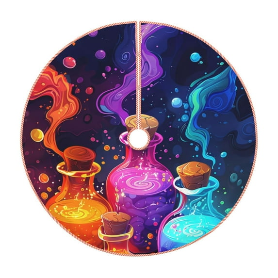 Balery Colorful Potion Bottles Magic Printed Christmas Tree Skirt , Merry Christmas Party Christmas Tree Decoration,Adjustable Tree Skirt-48"