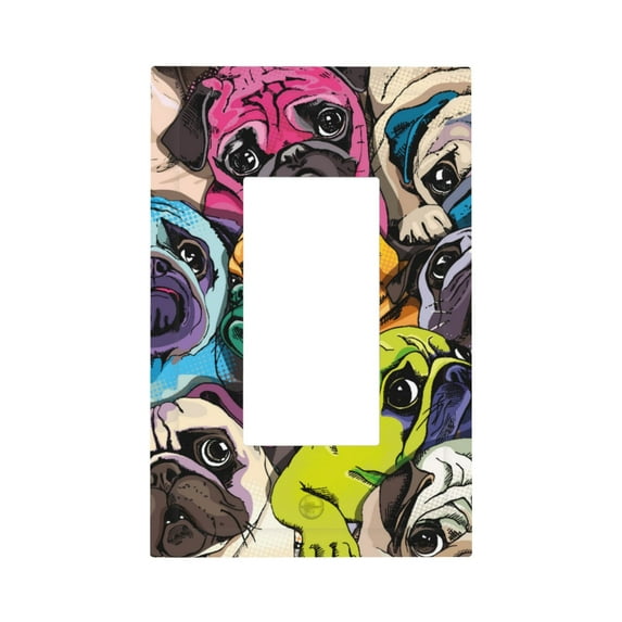 Balery Colorful Pug for Duplex Wall Plates Kit, Electrical Outlet Covers, Standard Size 1-Gang 5.0" x3.0", Electric Receptacle Plug Covers-Style U