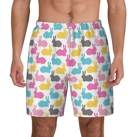 Balery Colorful Rabbit Mens Swim Trunks Swim Shorts for Men Quick Dry Inseam Beach Shorts with Compression Liner Pocket-3X-Large