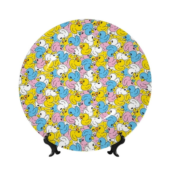 Balery Colorful Rubber Duck 1 Print Bone China Decorative Plate Ceramic Dinner Plates Art Crafts with Display Stand-7in
